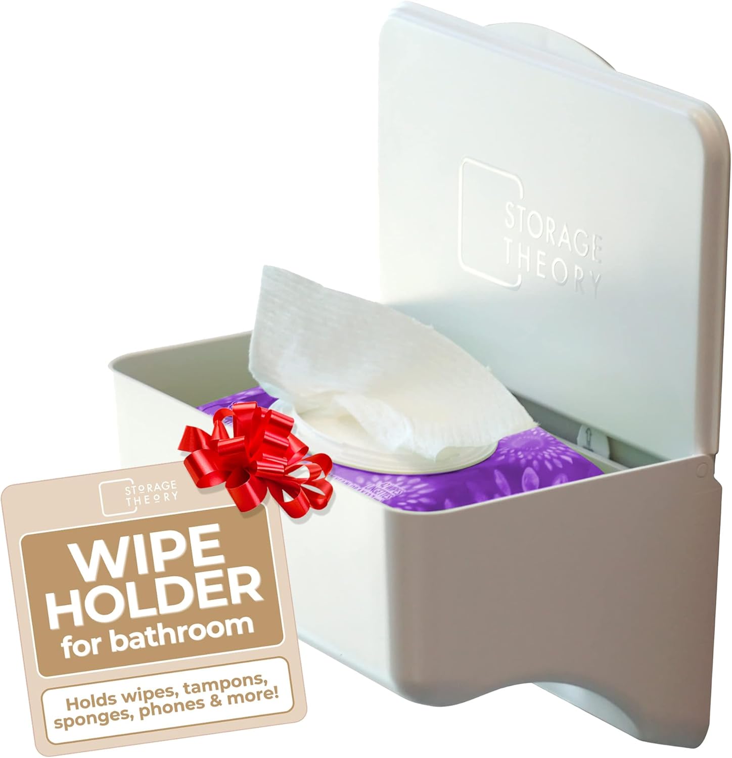 White Peel and Stick Bathroom Wipe Holder with Shelf