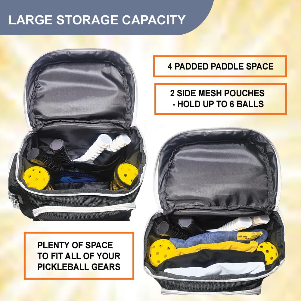 Pickleball Bag Deluxe Backpack Fits 4 Paddles and 10+ Balls  display picture 3