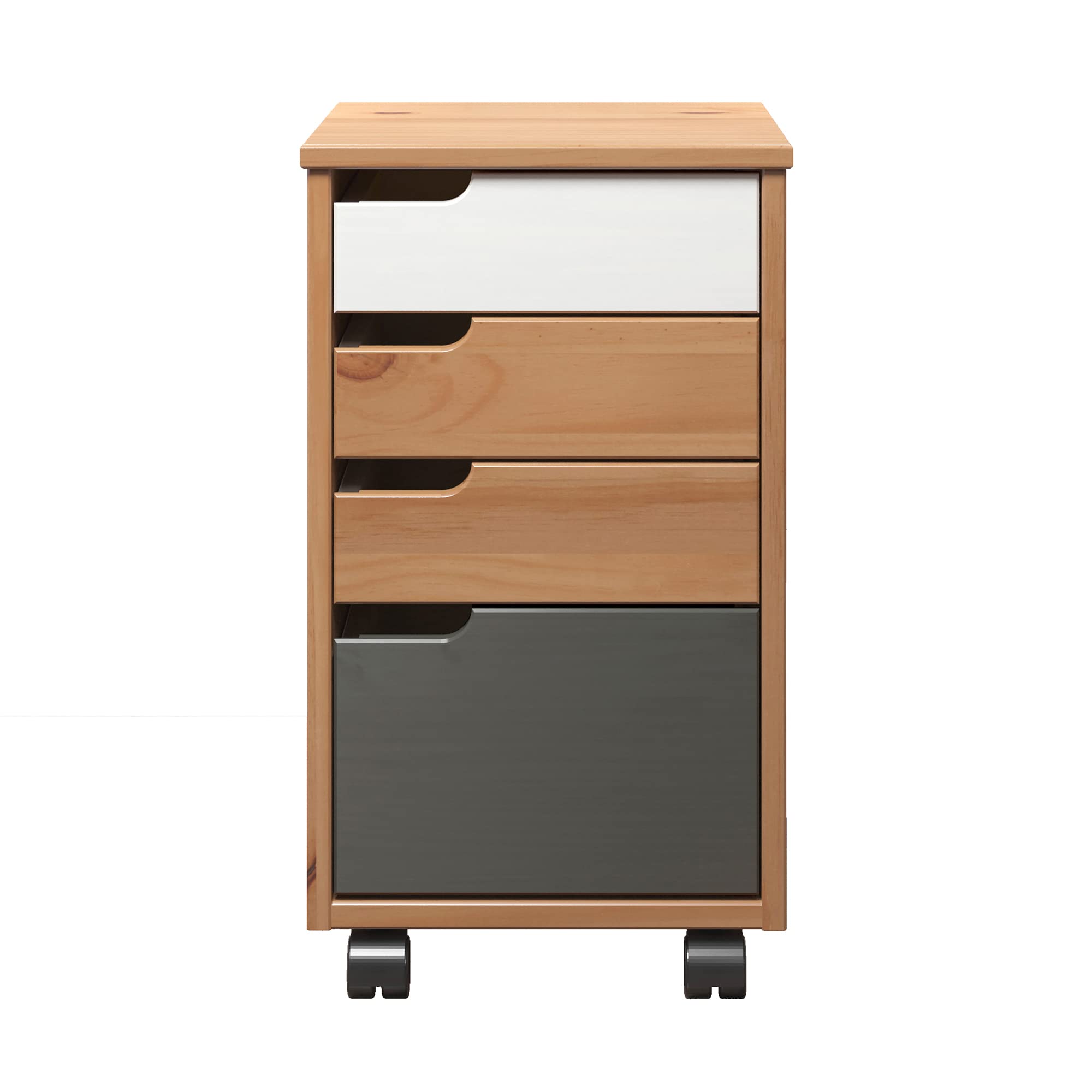 Inter-Furn 2044521B9 Rollcontainer, Kiefer Weiß/Grau/Honig, 32 x 56 x 38 cm