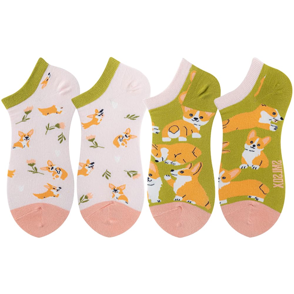 2 Pairs Funny Cartoon Animal Print Cotton Ankle Socks for Women Teens