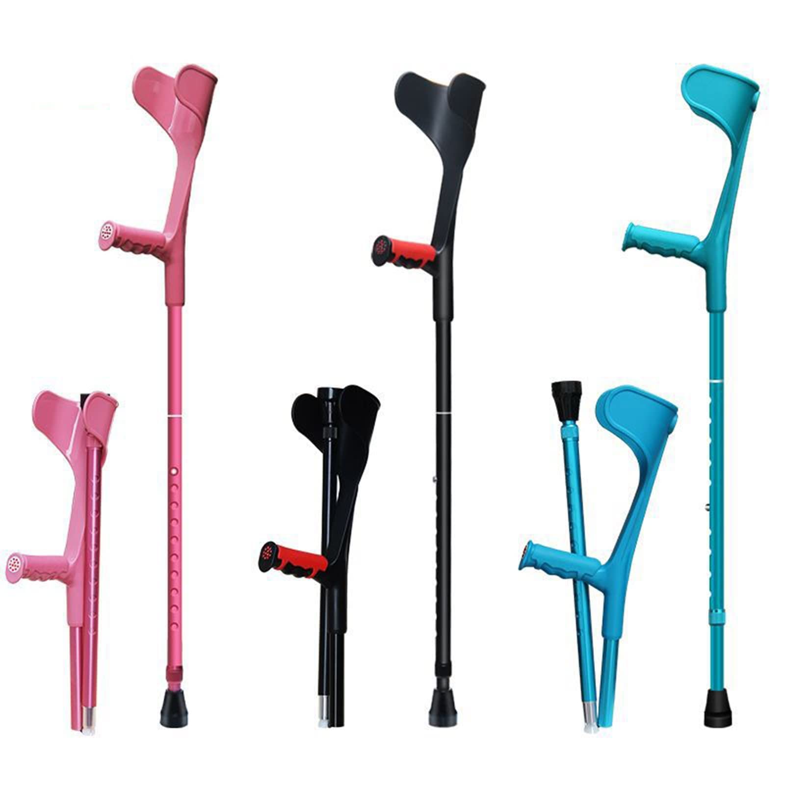 Muletas plegables para antebrazo, muletas de puño abierto, dispositivo de movilidad con muletas para niños y adolescentes, muletas negras, rosas y azules para caminar, soporta hasta 220 libras