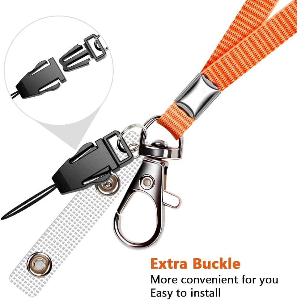 60 Pack Neck Lanyard with ID Badge Holder, Office Strap Bulk Lanyards, Stainless Metal Swivel Hook for Name Tag, Badge Holders, Keychains, Card, Orange
