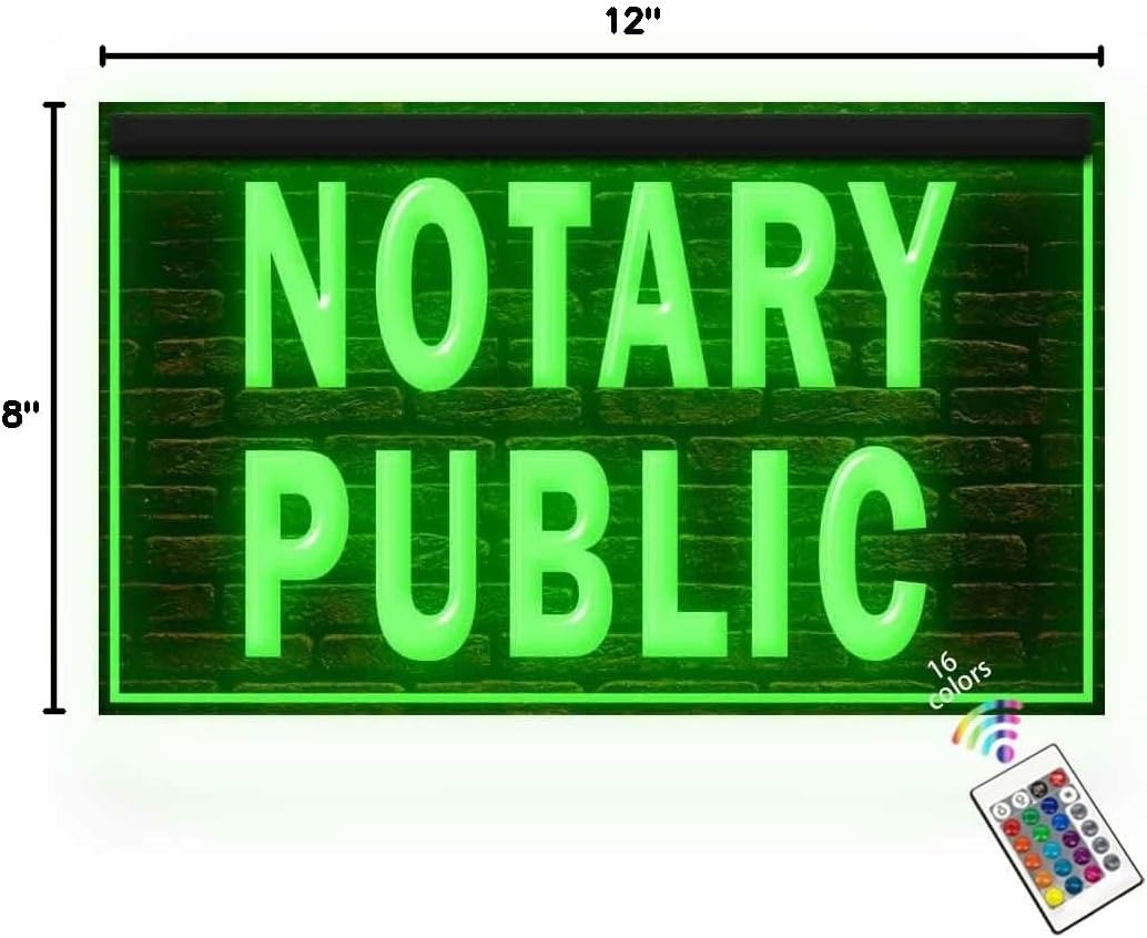 190146 Notary Public Sevice Office Affordable Current Open Display LED Light Neon Sign (12" X 8", 16 Colors By Remote)