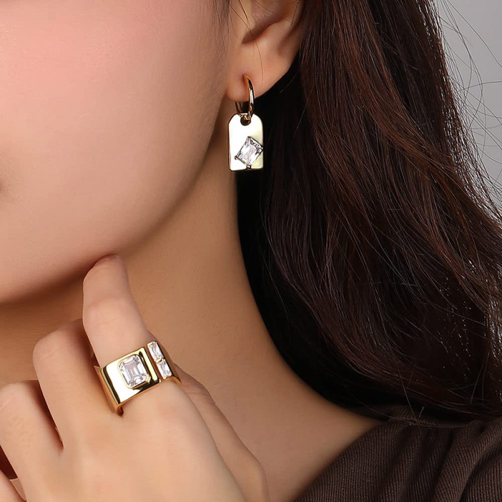 Anello Regolabile,Anello Grosso Regolabile per Donna Zircone Quadrato Argento Sterling 925 Micro Pavé Anello Dito Indice Placcato Oro retrò Gioielli Eternity Regali per Ragazze Signo