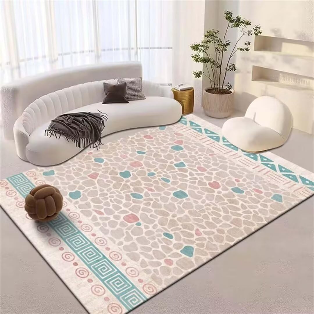 Tapis doux et facile à entretenir bleu lavable pour salon et chambre ado