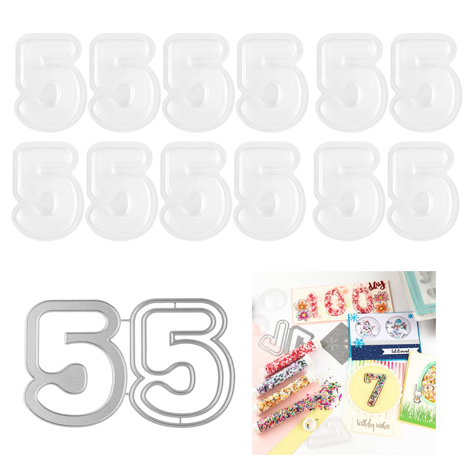 OTCRAFT 13Pcs Number 5 3D Shaker Covers & Die Set for Shaker Card Making, Wall Hanging Decor, Living Room