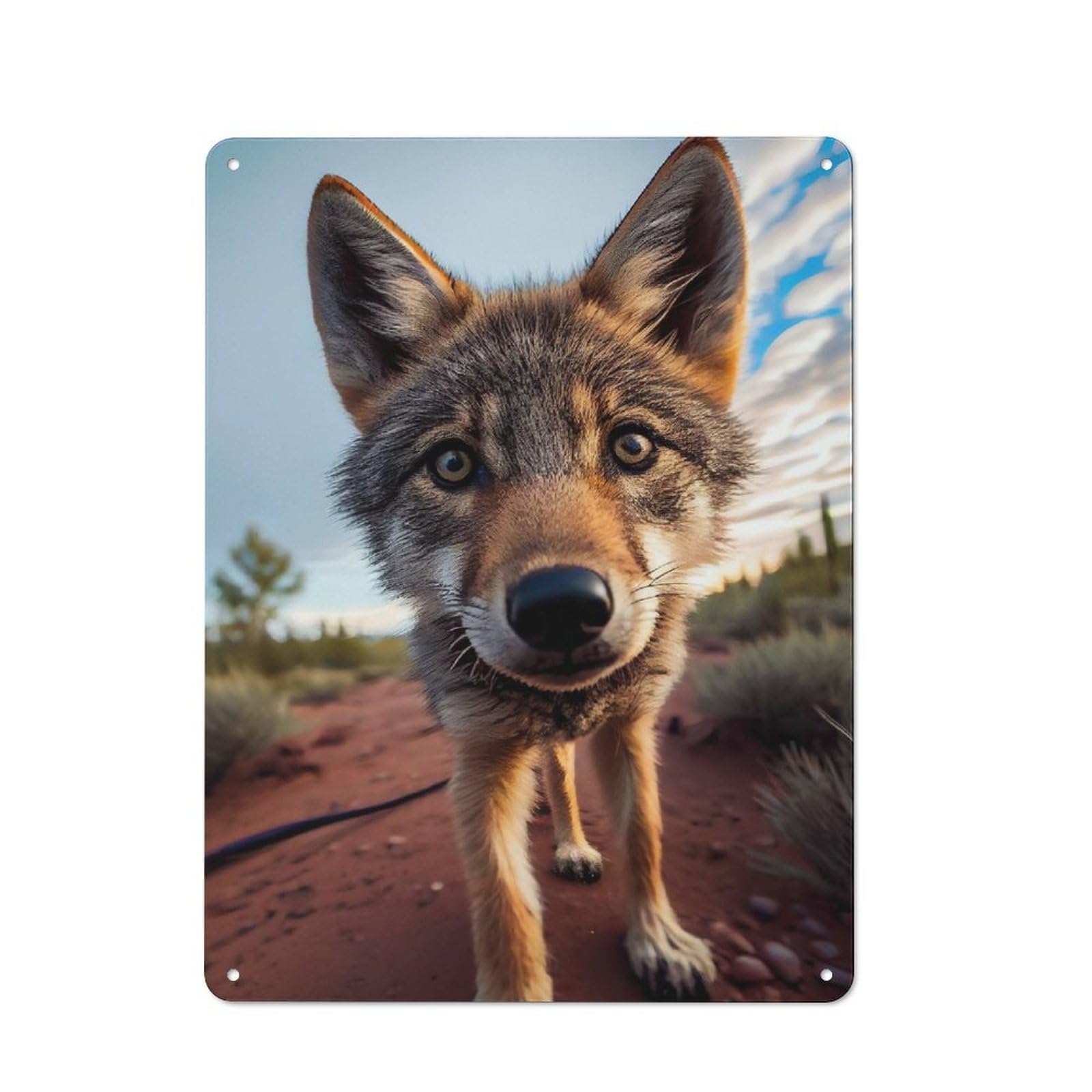Selfie of A Young Wolf Cottage Style Metal Wall Decor 40x30cm, Farmhouse Metal Sign for Farmhouse Kitchen, Pantry Or Dining Area