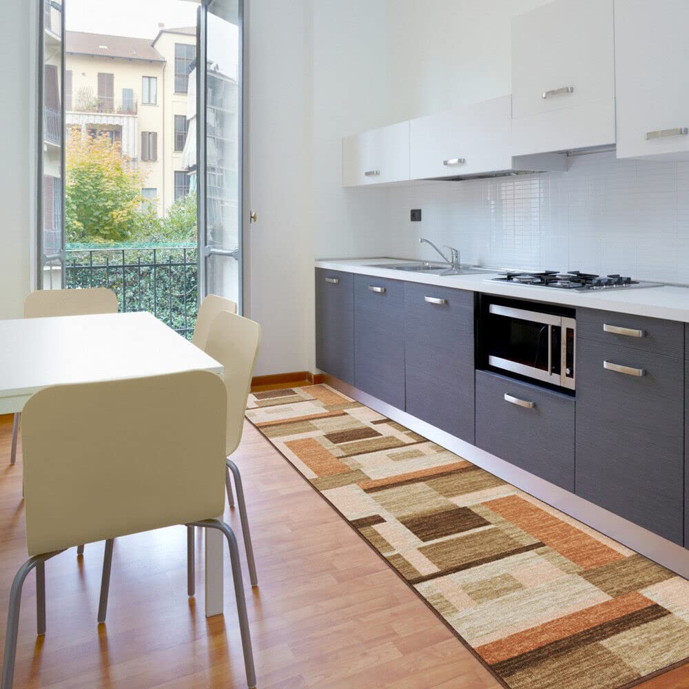 emmevi Tappeto Cucina Bordato Colori Accesi Passatoia Antiscivolo Lavabile Mod.FAKIRO DIS_38 57X240 BEIGE
