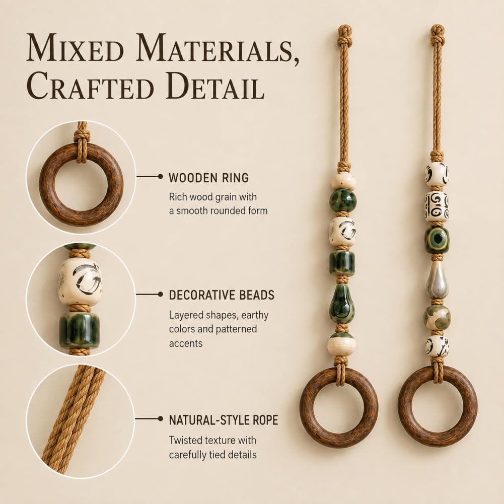 Appendiabiti decorativo con perline con anello in legno, A4PCS