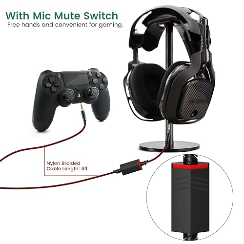 Miniatura 3 de weishan Cable de Reemplazo A40 para Auriculares Astro A10 A40 TR de Juegos, Cable de Audio Rojo de 3.5mm (18") con Interruptor de Silencio de