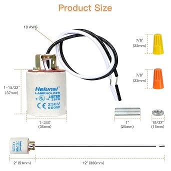 E26 E27 Ceramic Light Socket, Helunsi Medium Base Porcelain Lamp Holder, Ceramic Light Bulb Socket with 12 Wire Lead, Medium Base Lampholder for Incandescent Led Light Bulbs Replacement (Pack of 4)