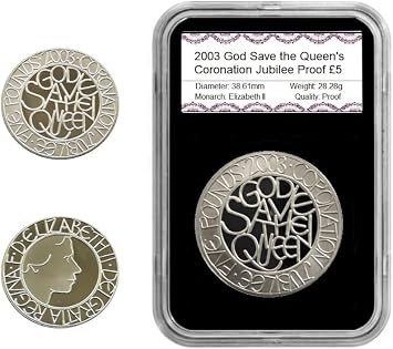 2003 God Save the Queen's Coronation Jubilee Anniversary Proof  5 Coin encapsulated in Lighthouse Everslab Coin Holders