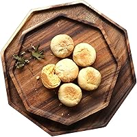 Renawe Acacia Wood Serving Trays Set of 2 - Round 10" & Square 8" Platters for Charcuterie, Fruit, Cheese Boards, Hosting Decor