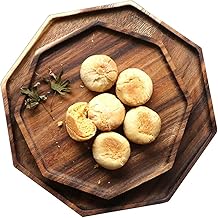 Set of 2 Acacia Wooden Trays Serving Platters Round Square Veggie Serving Tray Decor Bread Charcuterie Board Fruit Hosting Essentials Cheese Platter Vegetable Food Dish Charger Plate Charcuterie Board