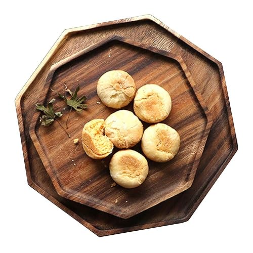 Set of 2 Acacia Wooden Trays Serving Platters Round Square