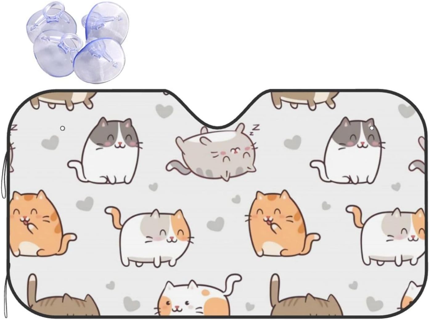 Cute Kawaii Cats Car Sunshade Front Windshield Sun Shade Hardened Sun Visor Shield Cover for Car Truck SUV Medium