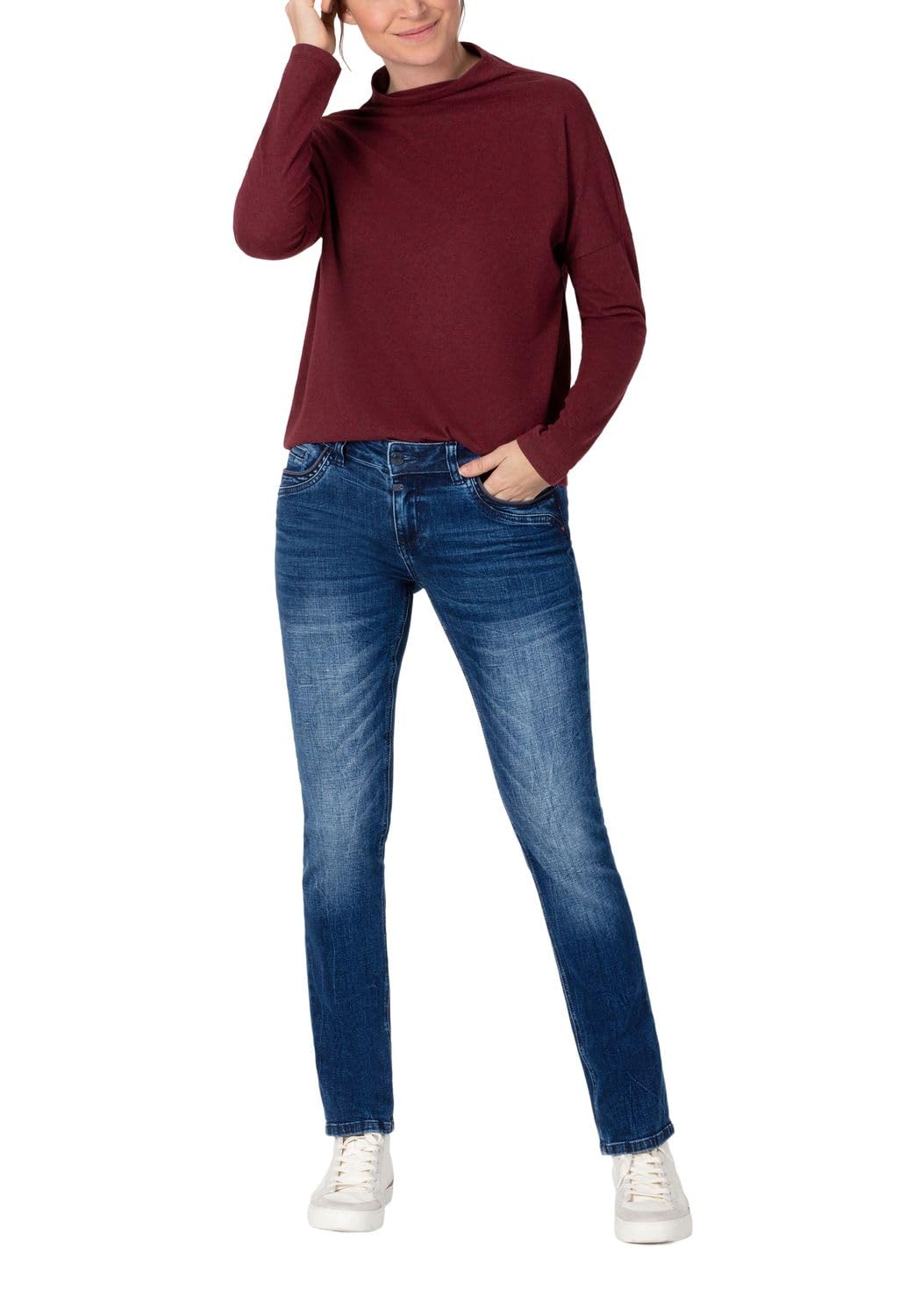 Timezone Damen Jeans Slim TAHILA TZ - Mid Waist - Slim Fit - Blau W25-W33 Stretch, Größe:32W / 32L, Farbe:T1 70005.3043-27-6892 Lush Blue wash
