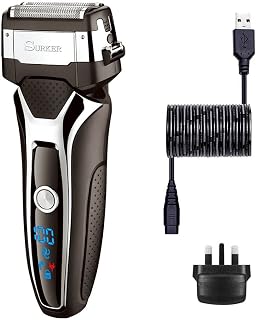 SURKER Maquinilla de afeitar eléctrica para hombres con recortadora, afeitadora inalámbrica húmeda y seca, pantalla LCD, bigote/patillas, afeitadora emergente, recortadora de pelo USB, carga rápida