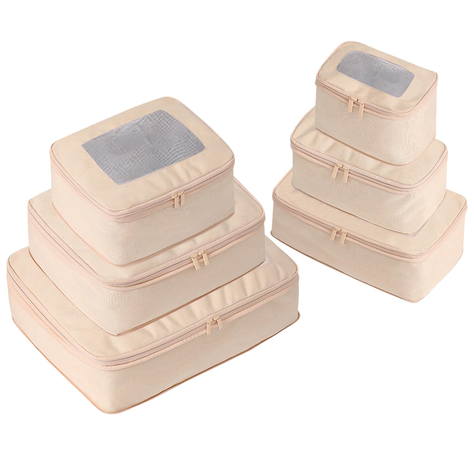 Set di 6 cubi da viaggio salvaspazio per bagagli, beige | Organizzatori per l'imballaggio efficiente di risparmio di spazio per le donne