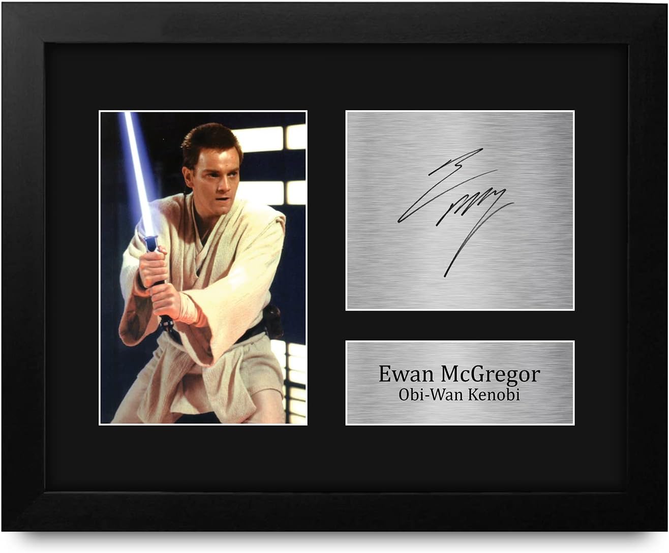 HWC Trading Ewan McGregor Obi-Wan Kenobi Star Wars 16 x 12 inch (A3) Printed Gifts Signed Autograph Presentation Photo Montage Display for TV Show Fans - 16" x 12" Framed