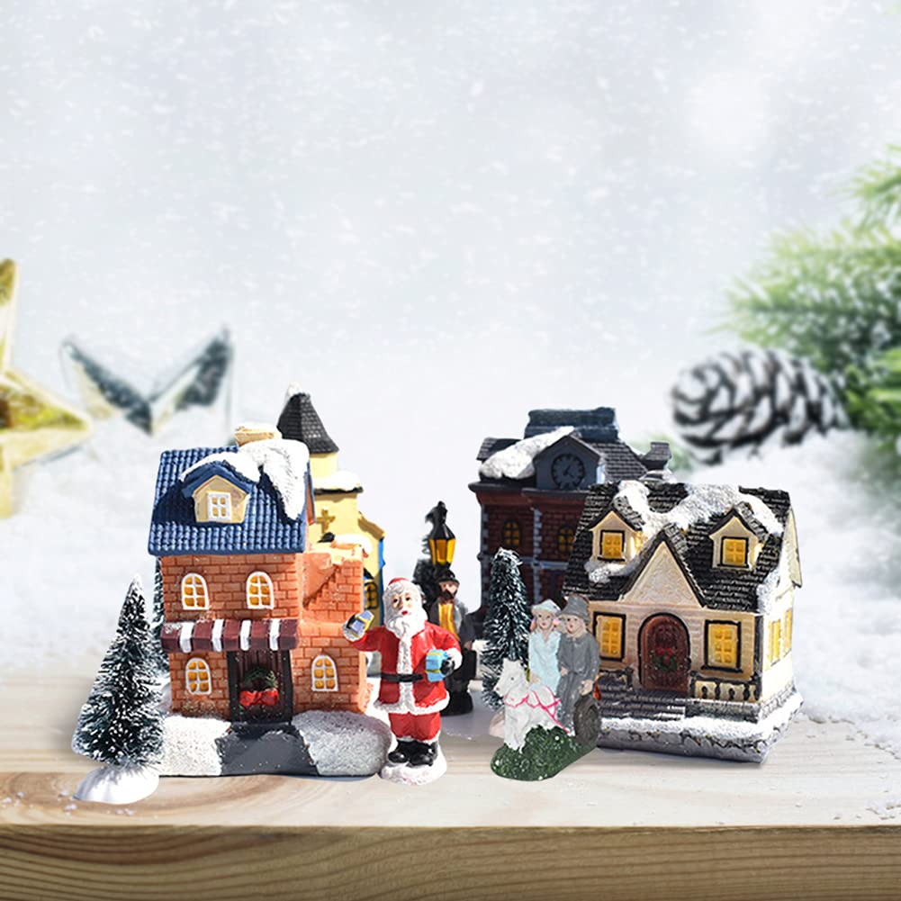LICHENGTAI Pueblos Navideños con Luz, Juego de Casa de Pueblo de Navidad Decoracion de Luces LED Adorno de Mesa de Escena de Pueblo de Navidad, Escena de Navidad Casas de Pueblo (10 Piezas)