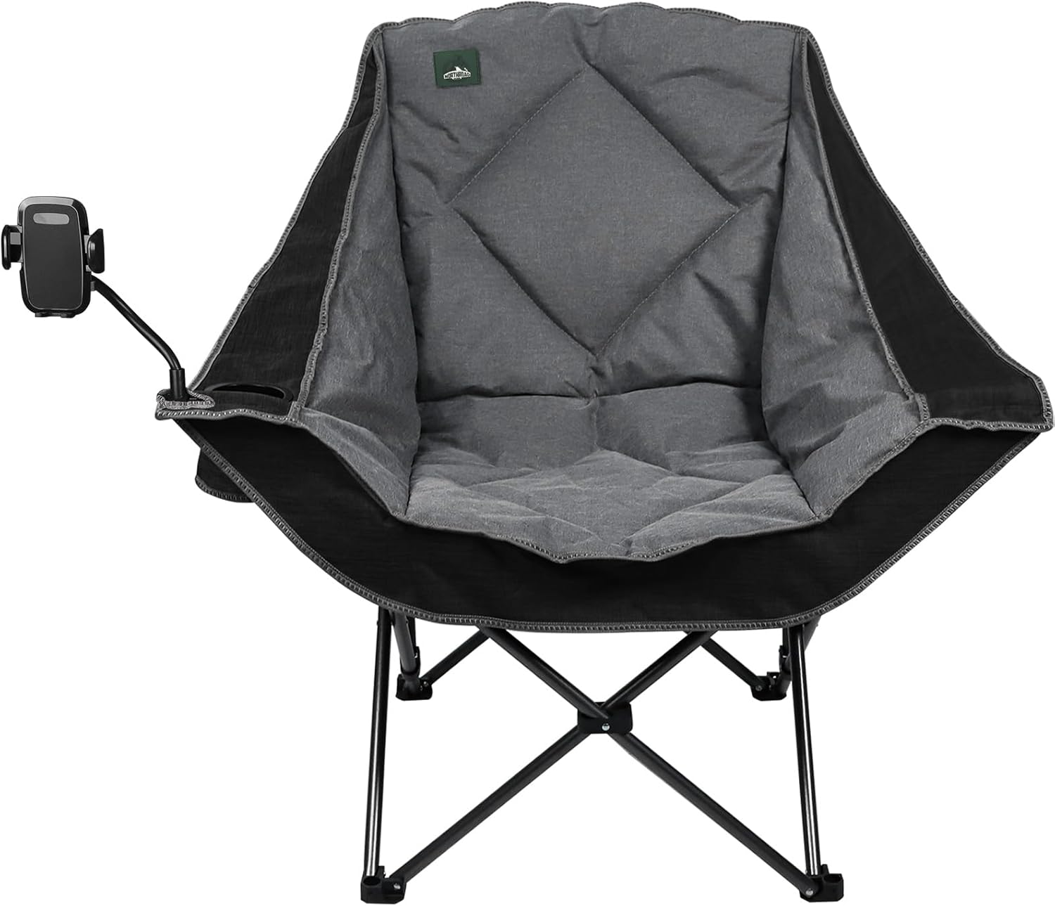 Oversized Foldable Camping Chair with Cell Phone Holder,Outdoor Padded Lawn Chair w/Cup Holder,Carry Bag for Beach, Hiking, and Picnics,Heavy-Duty 300-lbs Capacity, Black Black With Phone Holder