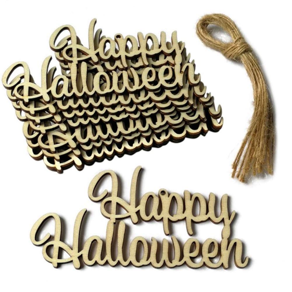 Inzopo Happy Halloween 10Pcs Party Decorations Gifts For Kids Wooden Hanging Ornaments Halloween Wood Cutouts Unfinished Wood Cutout
