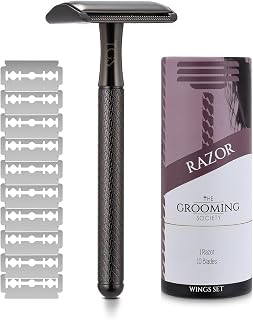 Black Double Edge Safety Razor, Classic Razor Set for Men, Zero Waste Razor with 10 Replacement Double Edge Blades, Metal Razor