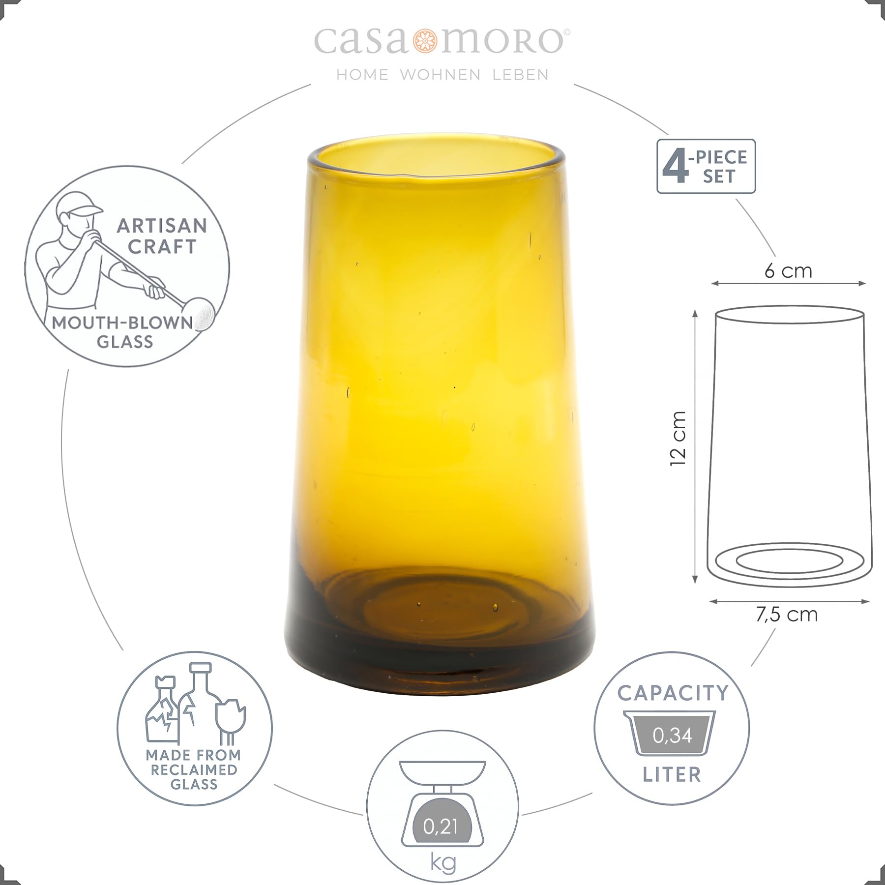 Casa Moro Zestaw szklanek do kawy mrożonej – szklanki do long drinków, koktajli, latte macchiato, szklanki deserowe, 4 sztuki, brązowe