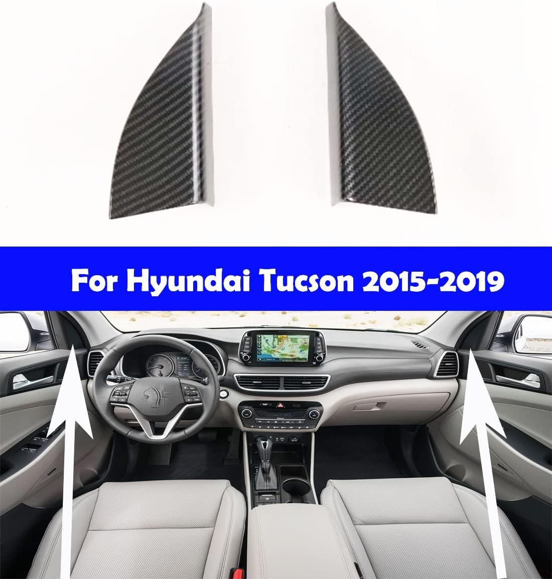 Car interior and exterior decorative strips carbon fiber modified decorative strips For Tucson 2015-2016-2017-2018-2019 (2 Small A-pillar trim strips Carbon fiber)