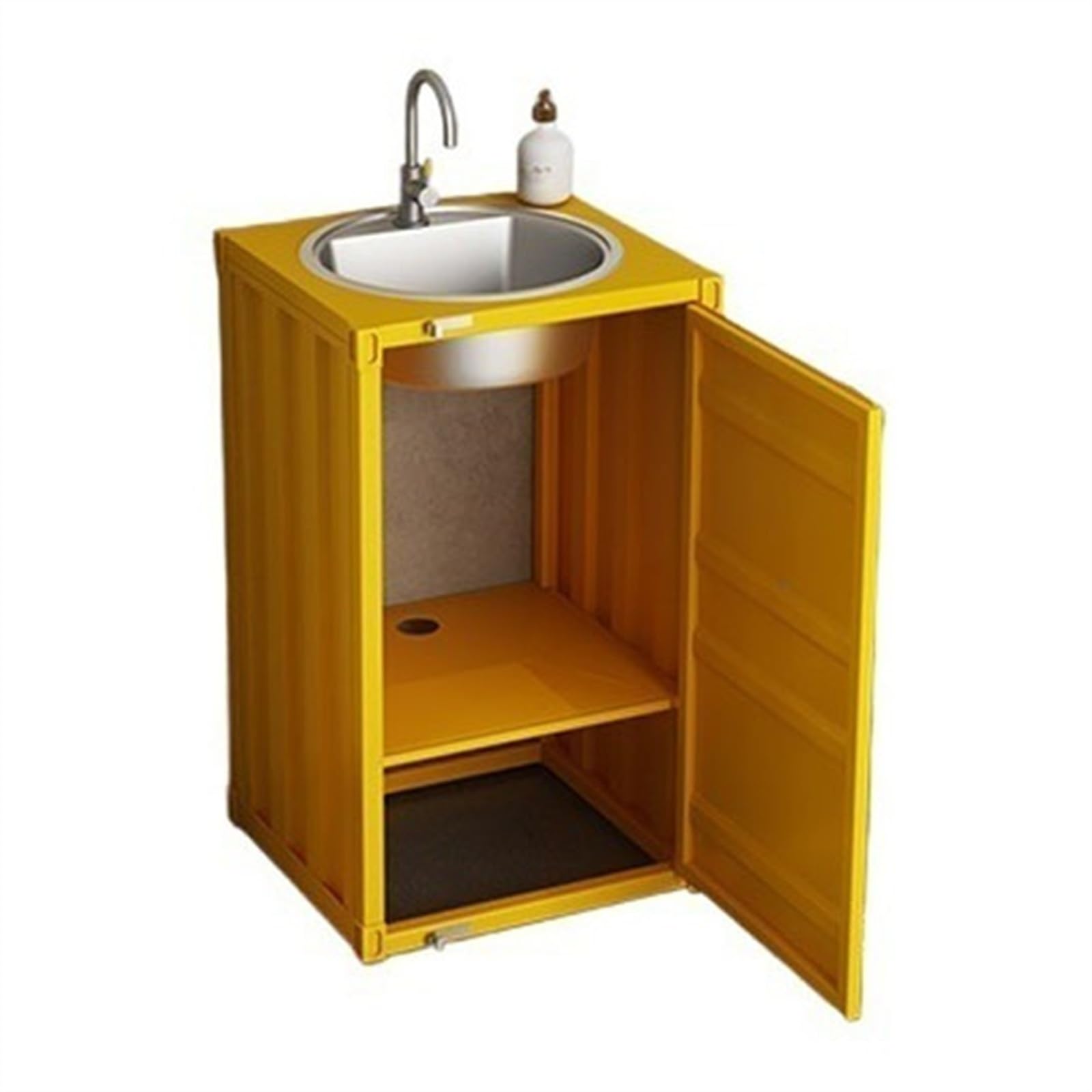 Zhaoj24-05 Yellow Pedestal Sink Square Bathroom Vanity With 1-Door Cabinet, Metal Freestanding With Stainless Steel Sink, Creative Industrial Style Column Basin With Storage(Yellow)