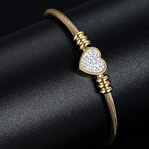 Jude Jewelers Stainless Steel Cable Wire Heart Charm Bangle Bracelet3