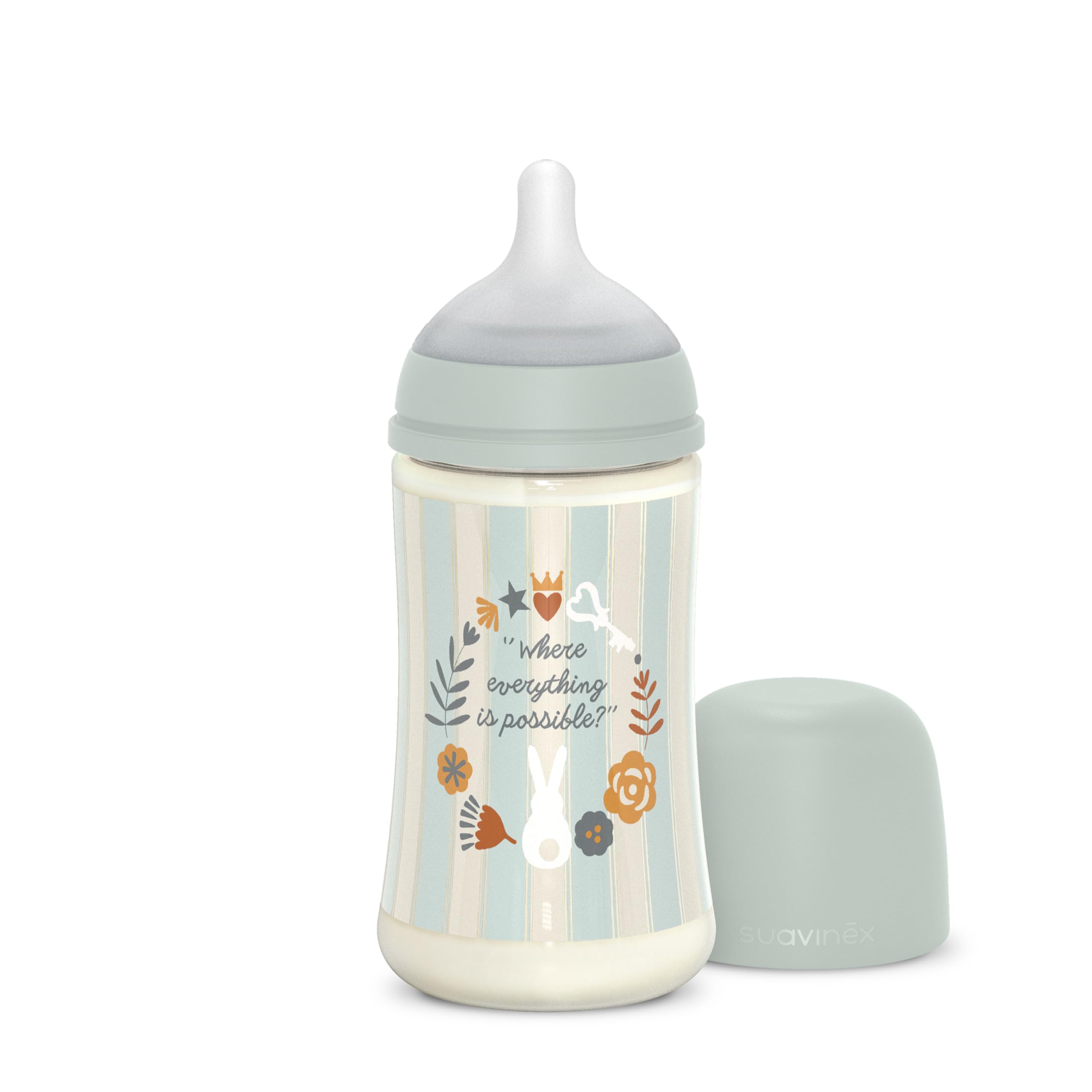 Suavinex, 270 ml Babyflasche, SX Pro Silikon-Sauger, Antikolik-Ventil. Flasche mit mittlerem Fluss-Sauger (M). Babys +0 Monate. Wonderland, Blau
