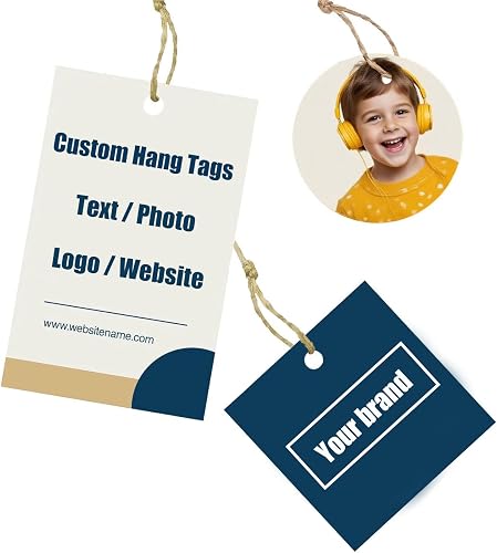 Custom Hang Tags, 30~1000 Pcs Customize Any Logo Text Label Optional Round, Rect