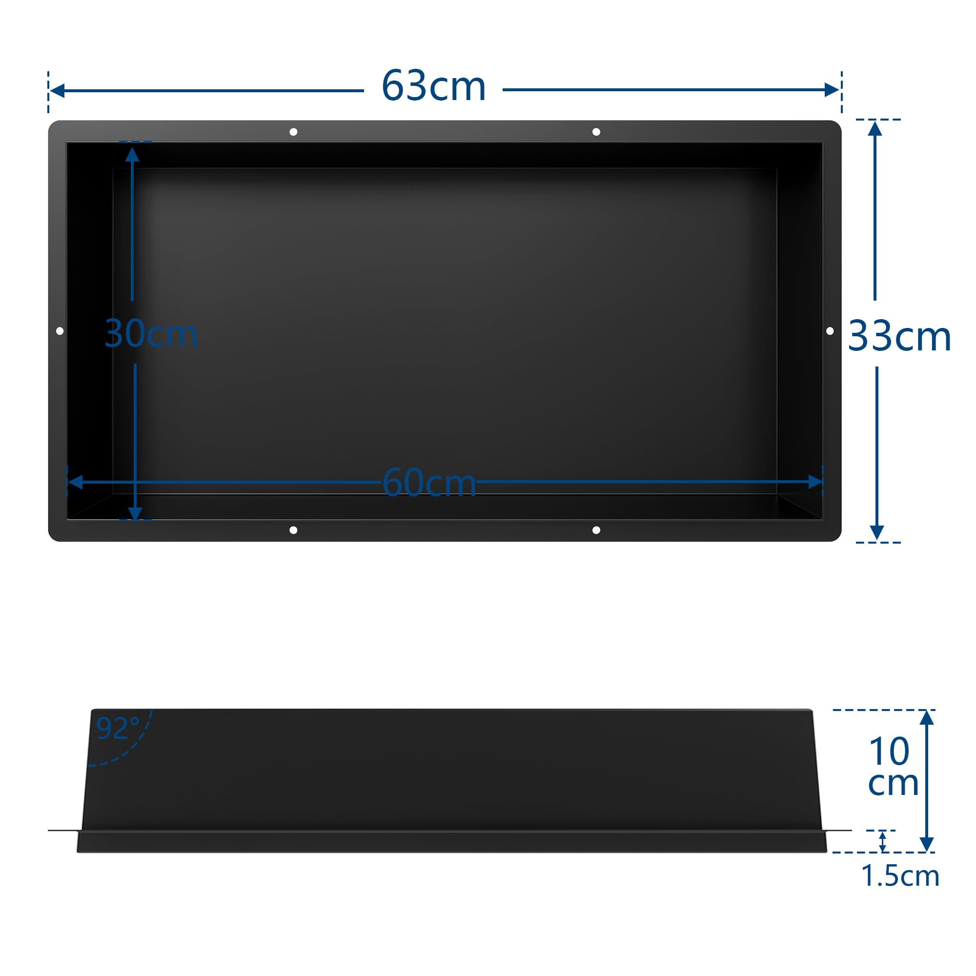 Neodrain Wandnische Dusche Edelstahl Duschnische Randlos Einzelregal Lagerung für Badezimmer 60 x 30 cm, Schwarz