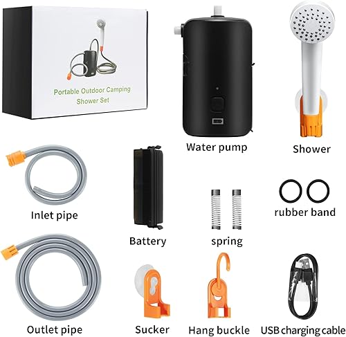 Miniatura 5 de B. Juego de ducha portátil TAWD, batería de 4400 mAh, carga USB, bomba de ducha eléctrica+cubo plegable de 5 galones, adecuado para acampar