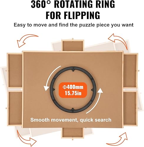 Miniatura 3 de VEVOR Tablero de rompecabezas de 1500 piezas con 6 cajones y cubierta, meseta giratoria de madera de 32.7 x 24.6 pulgadas, accesorios portátiles