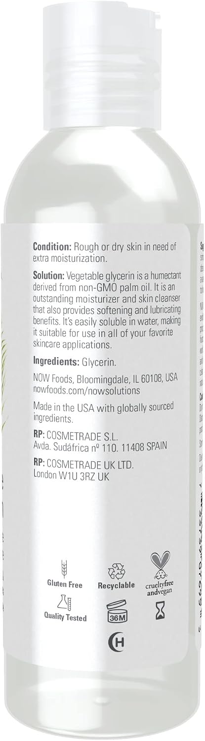 NOW Solutions, Vegetable Glycerin, 100% Pure, Versatile Skin Care, Softening and Moisturizing, 4-Ounce