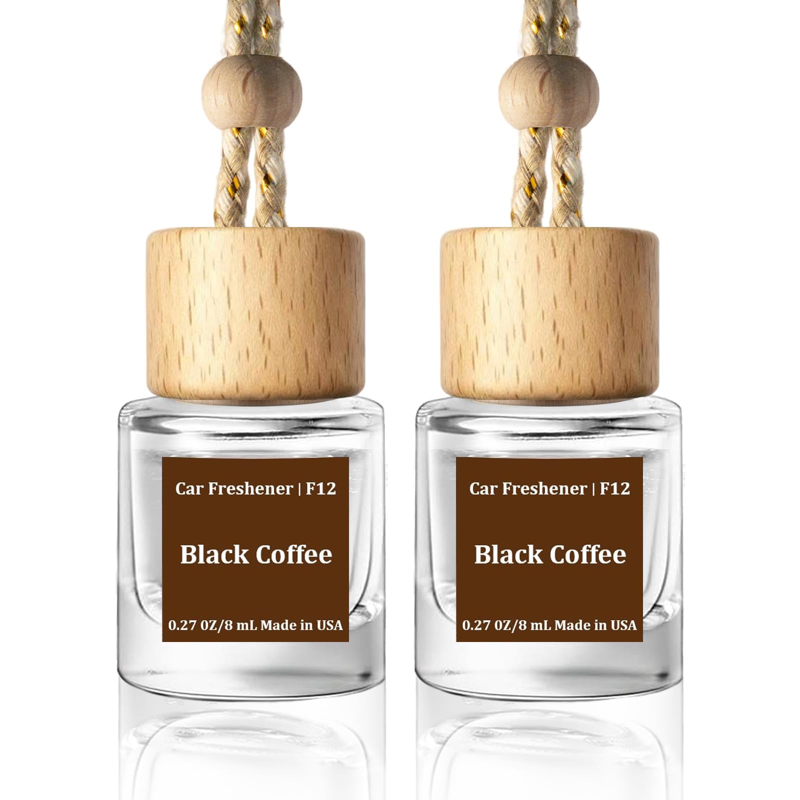 C Classy Hanging Car Air Freshener 2 Pack, Black Coffee Essential Oil Diffuser, Long-Lasting Fragrance, Cute Glass Bottle Car Accessories for Women &amp; Men, Made in USA
