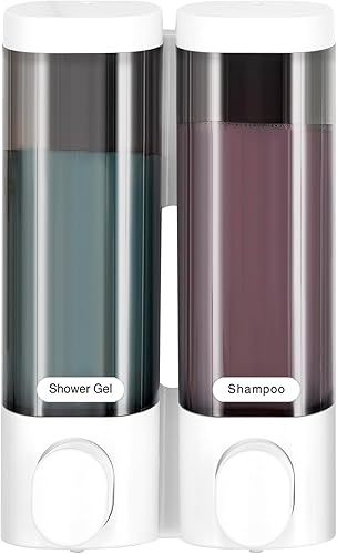 RANKADO Dispensador de jabón de ducha de lujo para baño con bandeja, dispensador de champú y acondicionador sin taladros con cintas de montaje,