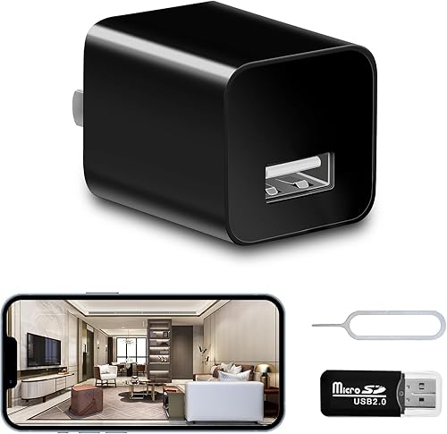 Cámara con cargador USB - Cámara pequeña WiFi - Full HD 1080P Mini cámara inalámbrica para niñera detección de movimiento con aplicación Live Feed
