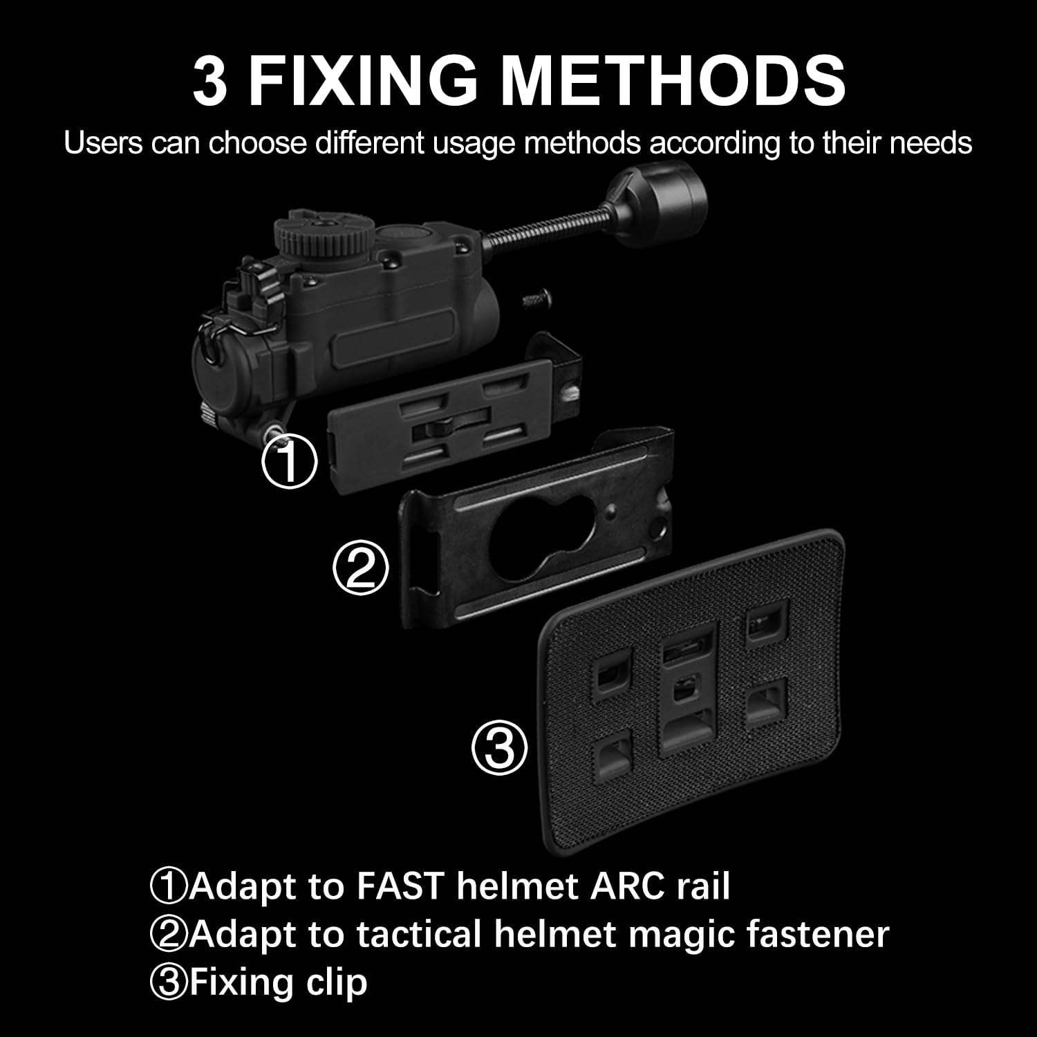 Tactical Helmet Light Signa Recognition Multi-Function IR + Red/Green/Blue +White LED Task Lamp with Fast ARC Rail Mount(Black)