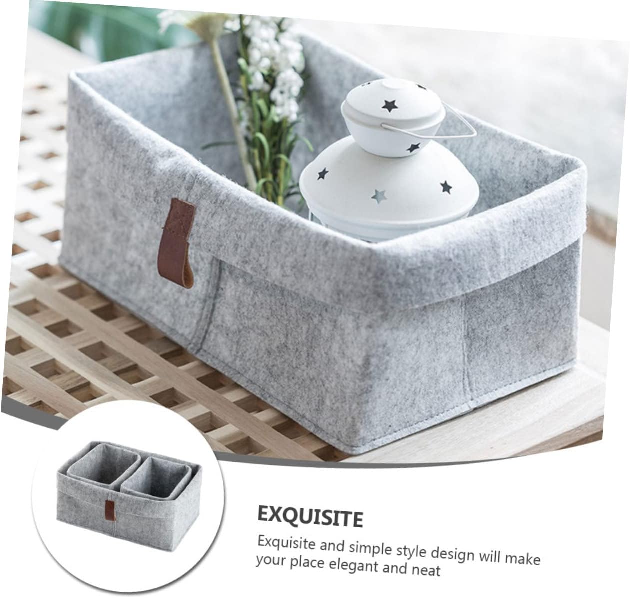 Cabilock Felt Storage Basket Set 3-Pack Compact Desktop Organizer for Office Bedroom Home Foldable Sundries Storage Bin 10.23X8.26X7.08 Inch Felt Organizer