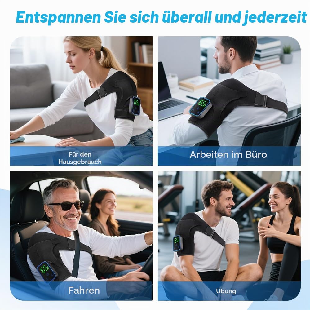 Schultermassagegerät mit Heizung & App, 7 Temperaturen (40 – 70 °C) & 3 Vibrationsmodi – 5000 mAh wiederaufladbar – kabelloses Massagekissen für Schultern, Nacken & Rücken (1 Stück)