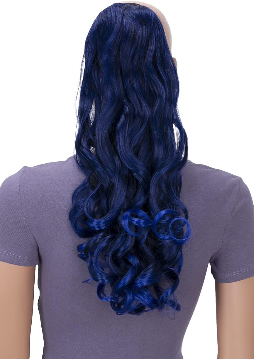 CAISHA 20" Hairpiece Clip On Ponytail Extension Wavy Black Blue Mix HCB2-1, black blue mix #1T3500 HCB2-1, 20 Inch (Pack of 1) - Image 3
