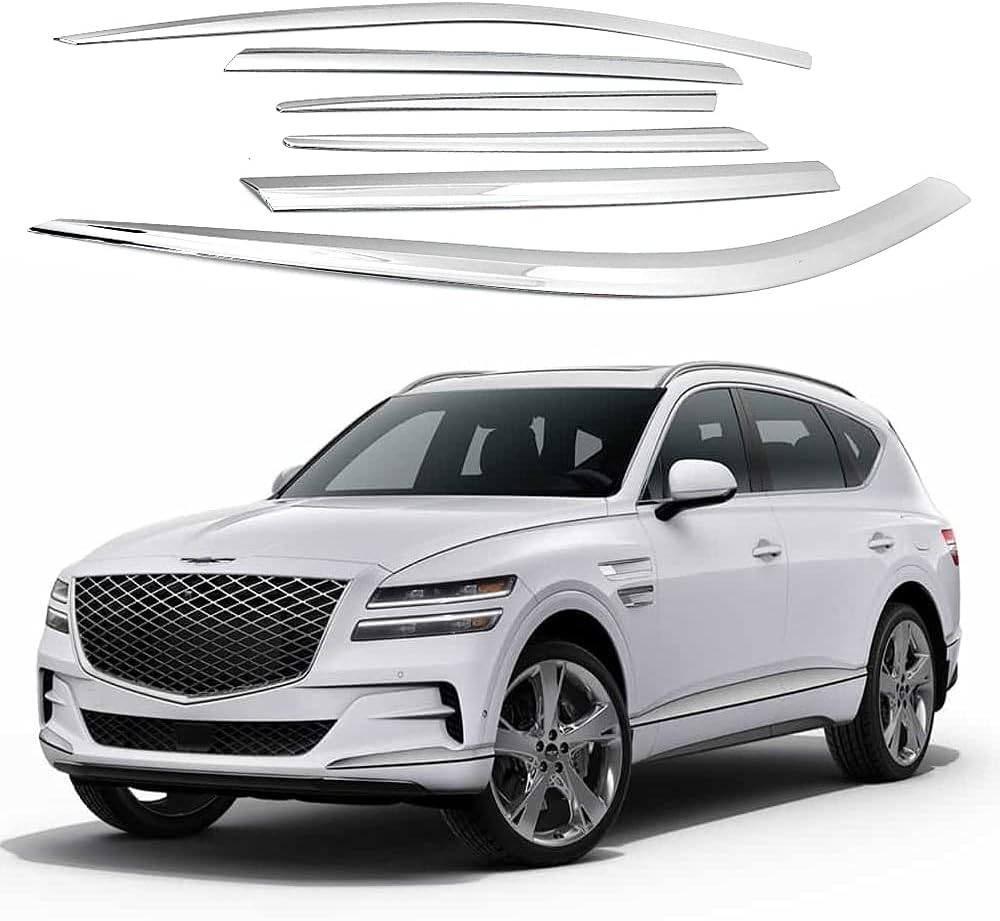 AUTOCLOVER Side Window Vent Visor 6 Piece Set for Genesis GV80 2020 2021 2022 / Safe RAIN Out-Channel Guard Deflector (Chrome)