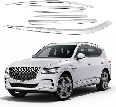 AUTOCLOVER Tape-On Rain Guards Window Visors 6 Pcs Set for Genesis GV80 2021 2022 2023 2024 2025 / Window Deflectors, Out-Channel Vent Shades Chrome