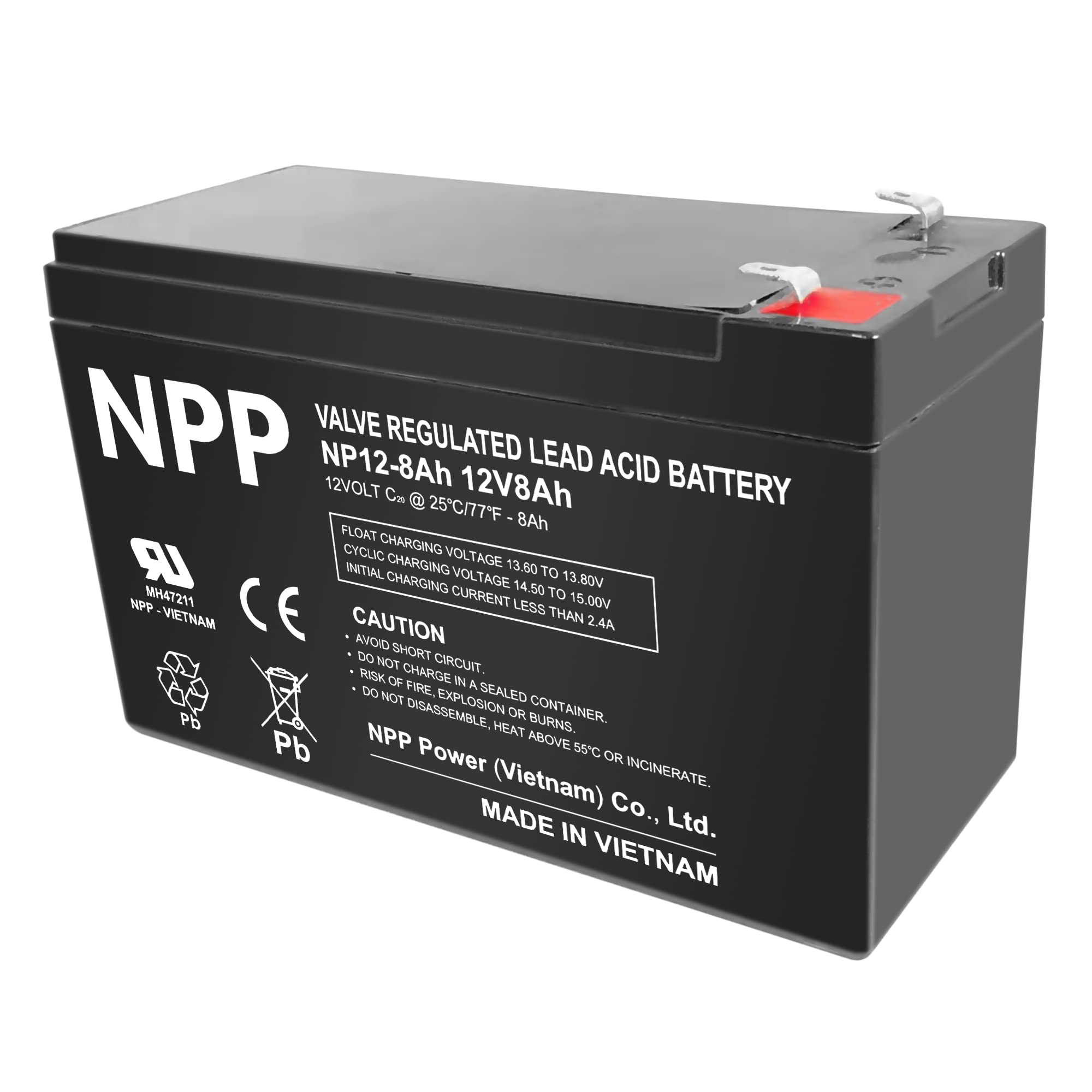 NPP NP12-8Ah F1 12V 8Ah Rechargeable Sealed Lead Acid Battery, Backup Replacement for Home Alarm Security Systems and Verizon FiOS ONT Units