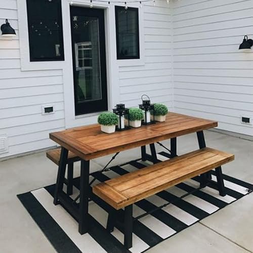 Miniatura 6 de Alfombra de área en blanco y negro de 35.4 x 59 pulgadas, alfombra de puerta delantera a rayas para exteriores, alfombra de porche frontal para