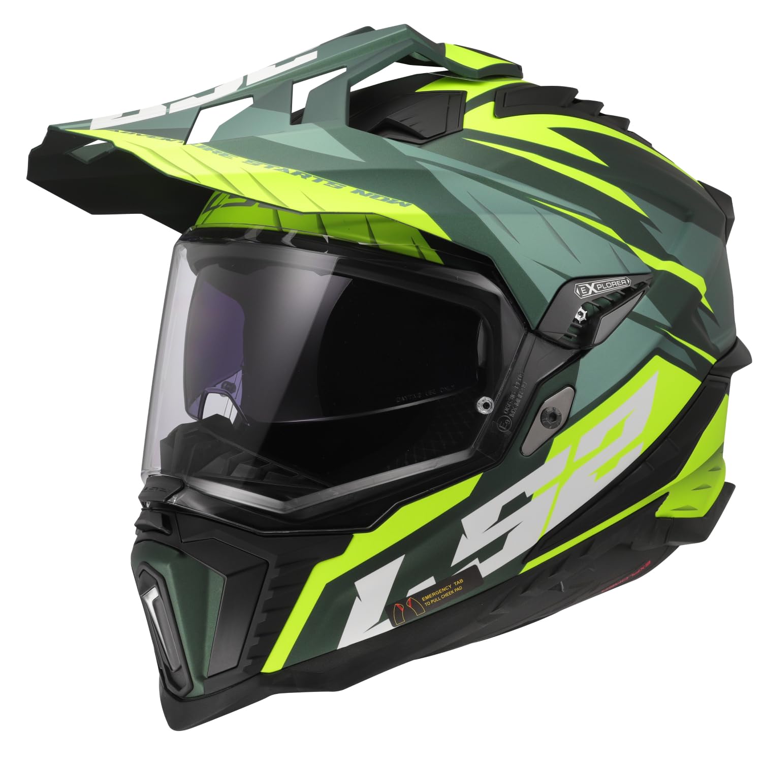 LS2, Casco Moto Cross EXPLORER SPIRE Green H-V Yellow, M